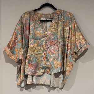 Entro Boho Paisley Button-Front Women’s Top in Multicolor size large nwt